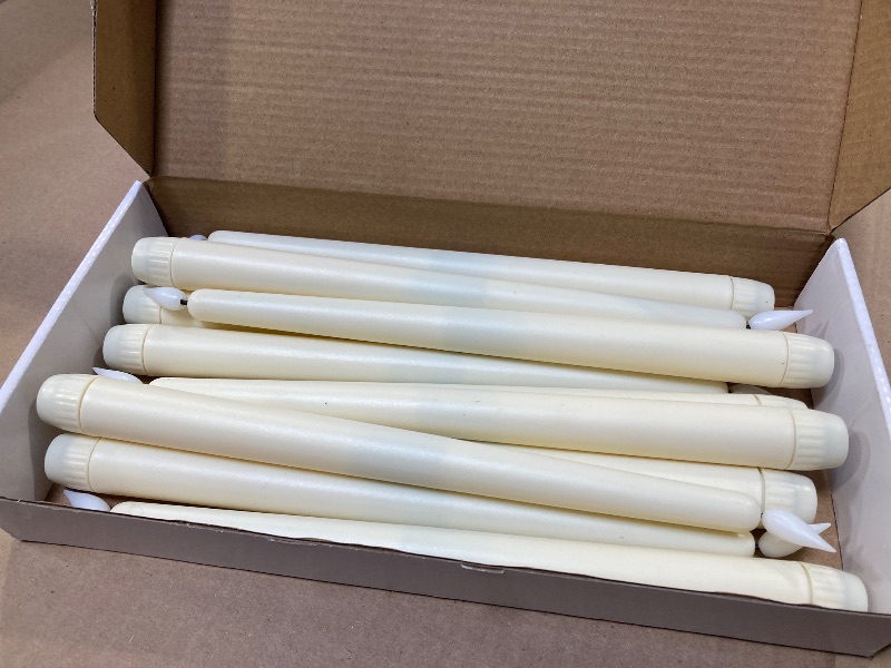 Photo 1 of Homemory 10 Pcs Flameless Taper Candles with Remote Timer Dimmer, 11 inches Ivory Taper Candles Battery Operated, Plastic LED Candlesticks with Flickering Flame for Halloween Christmas Church Wedding