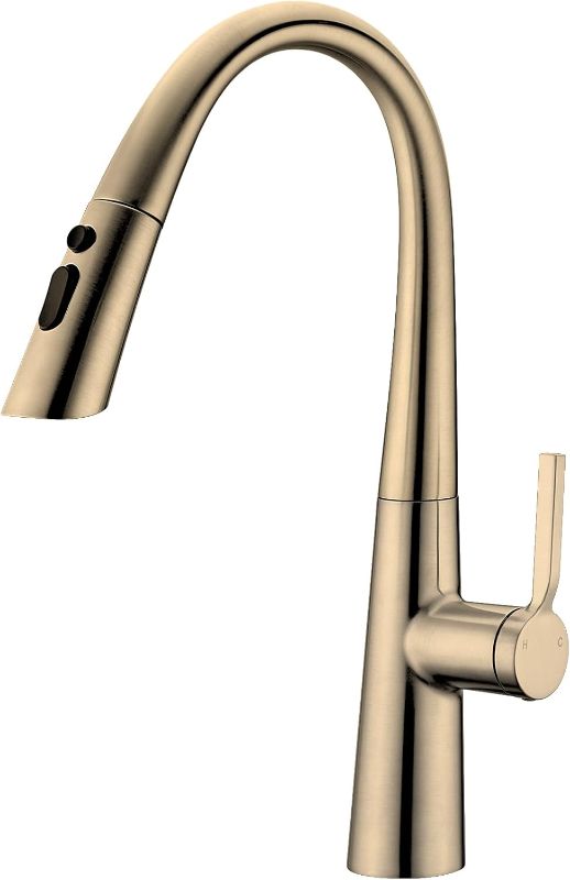 Photo 1 of TRUSTMI Pull Down Kitchen Faucet, 3 Function Gold Kitchen Sink Faucet with Pull Out Sprayer, Single Handle Single Hole, Brushed Gold