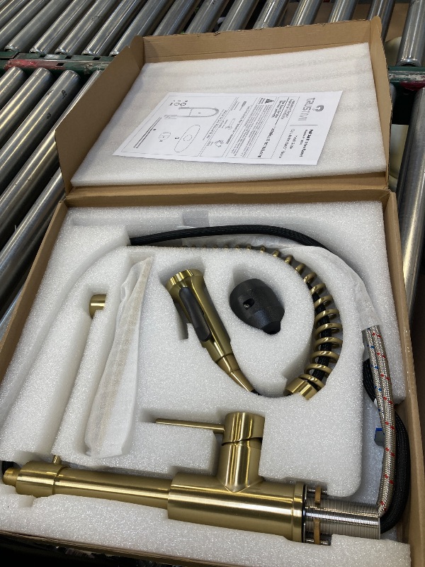 Photo 1 of TRUSTMI Pull Down Kitchen Faucet, 3 Function Gold Kitchen Sink Faucet with Pull Out Sprayer, Single Handle Single Hole, Brushed Gold
