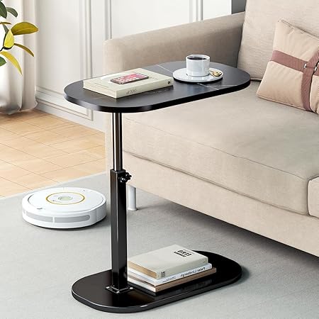 Photo 1 of Adjustable Height Sofa Side Table,360°Swivel Tv Trays, C Shaped End Table for Couch, Couch Tables That Slide Under, Modern Style Side Table for Couch, Living Room, Bedroom, Bedside, Black ?