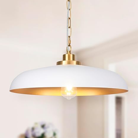 Photo 1 of 17.7inch White and Gold Pendant Lighting Farmhouse Pendant Light Fixtures for Kitchen Industrial Modern Pendant Lights Dining Room Hallway Bar Office Entrance