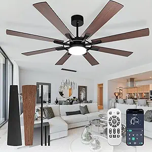 Photo 1 of Depuley 72-Inch Ceiling Fan with Light: Modern 8-Blade Walnut and Black Indoor Outdoor Fans with Remote App Control Dimmable Light - Ultra Quiet DC Motor Reversible 6 Speed Timer