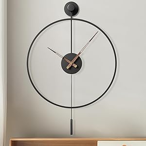 Photo 1 of 34.6×24 Inch Large Modern Decorative Giant Pendulum Wall Clocks, Big Classical Metal Dial Wall Clock with Walnut Pointers for Living Room, Office, Entryway, Dining Room Decor