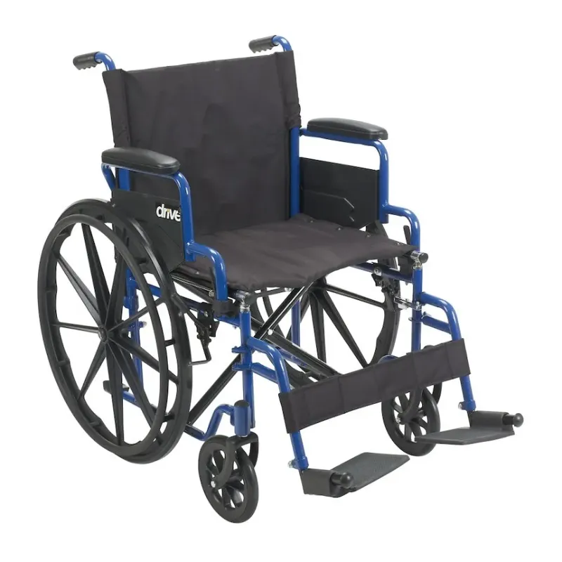 Photo 1 of Drive Medical Blue Streak Lightweight Wheelchair with Swing-Away Footrests and Flip-Back Arms, Portable Folding Wheelchair for Adults and Seniors, 18 Inch Seat