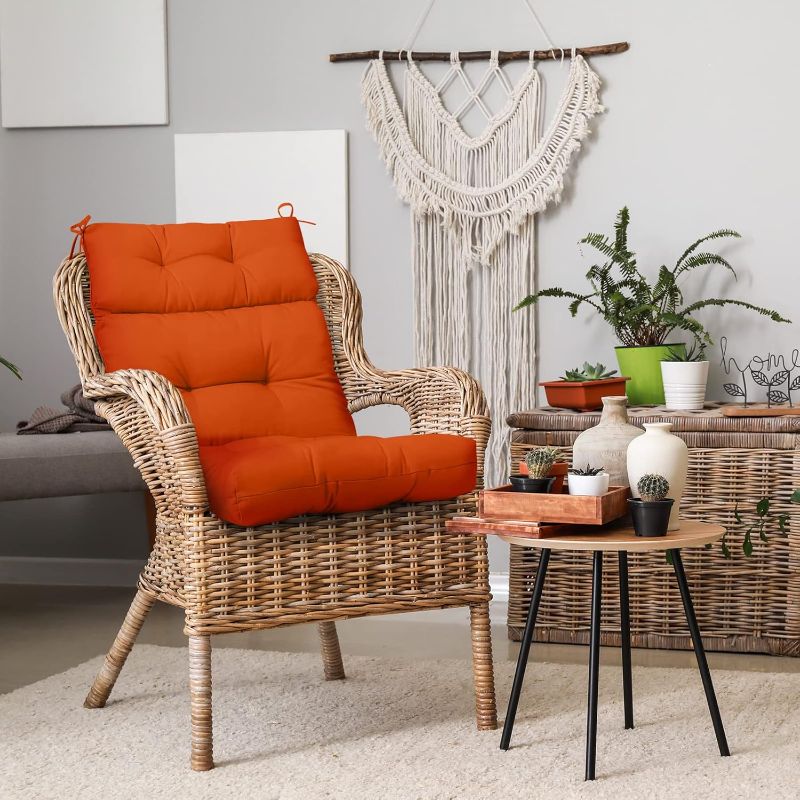 Photo 1 of EAGLE PEAK Tufted Outdoor/Indoor High Back Patio Chair Cushions, Burnt Orange