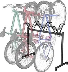 Photo 1 of 5 Bikes Floor Stand, Adjustable Bicycle Parking Rack with Hook for Garage, Indoor, Outdoor, Metal Cycle Storage Organizer Rack for Mountain, Road and Kids Bikes,  Black
