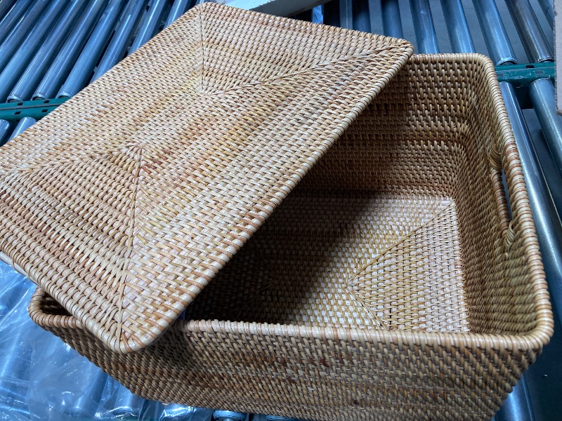 Photo 1 of Rattan Basket With Lid, Large Lidded Basket For Storage (18.9" L×15.35"W×11.81"H)