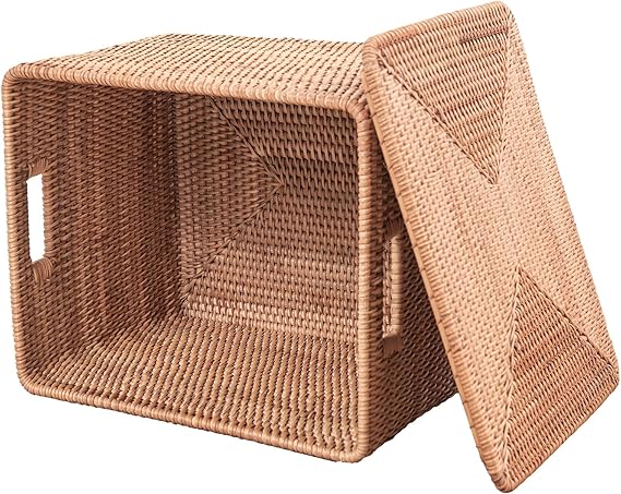 Photo 1 of Rattan Basket With Lid, Large Lidded Basket For Storage (18.9" L×15.35"W×11.81"H)
