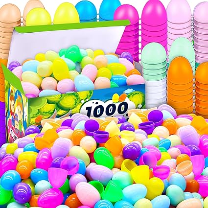Photo 1 of 1000cs Empty Plastic Easter Eggs, Bulk Fillable Easter Eggs for Easter Hunt, Basket Stuffers Fillers, Theme Party Favor Decoration, Surprise Eggs, Easter Classroom Prize Supplies