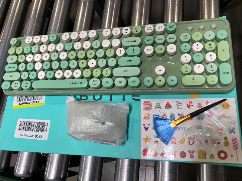 Photo 1 of UBOTIE Colorful Computer Wireless Keyboards Mouse Combos, Typewriter Flexible Keys Office Full-Sized Keyboard, 2.4GHz Dropout-Free Connection and Optical Mouse (Green-Colorful)