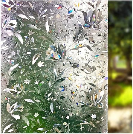 Photo 1 of LEMON CLOUD Window Film, Decorative Window Privacy Film, 3D Stained Glass Window Sticker,Anti-UV Sun Blocker Heat Control for Home(Rainbow Tulip Design,23.6 x 78.7 inches)
