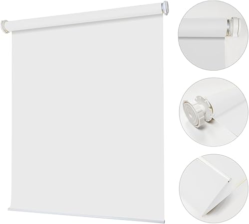 Photo 1 of No Drill Inside Mount Blackout Roller Shades Custom No Tools Tension Window Blinds Easy Install Waterproof Blinds for Kitchen, Bathroom, Office, Living Room, White