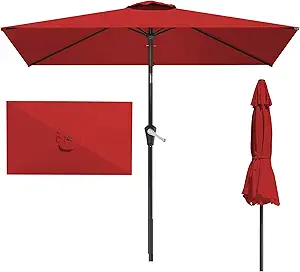 Photo 1 of 6.5' x 10' Rectangular Patio Umbrellas for Outdoor, Outdoor Table Umbrella, Large Outdoor Patio Umbrellas with 6 Sturdy Ribs for Market, Garden, Pool (Red)