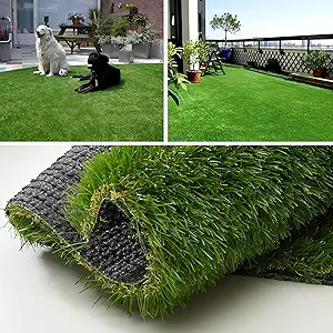 Photo 1 of Artificial Grass Turf Rug Indoor Outdoor, 1.38" Pile Height Realistic Fake Grass with Drain Holes Astro Turf for Patio Garden Lawn Landscape Balcony