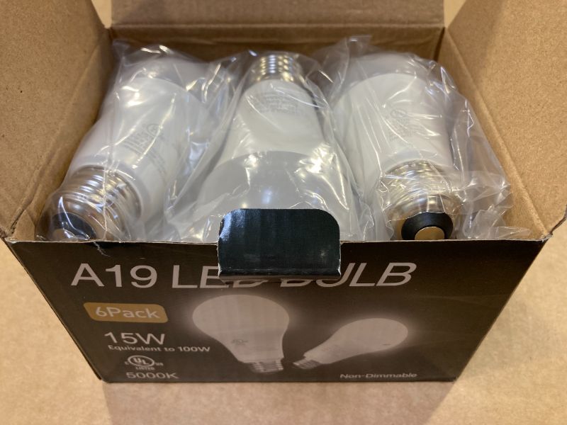 Photo 1 of TJOY LED Light Bulbs, 100W Equivalent A19, 15 Watt 5000K Daylight White Lightbulbs, Bright Energy Efficient LED Bulb, E26 Standard Base 1500 Lumens Non-Dimmable Lamp for Home Bedroom Indoor, 6 Pack