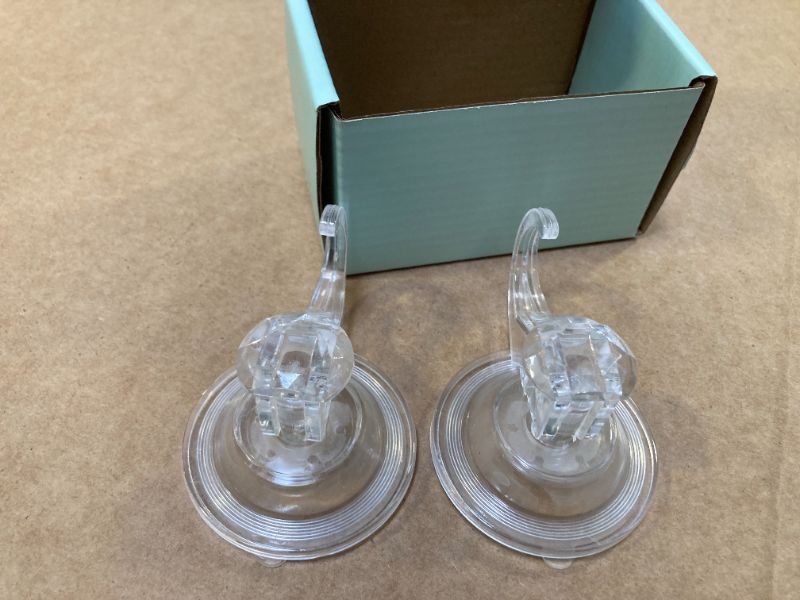 Photo 1 of VIS'V Suction Cup Hooks, Small Clear Shower Suction Hooks Heavy Duty Vacuum Suction Cups with Hooks Removable Reusable Bathroom Suction Hooks for Tile Wall Window Glass Door 2 Pcs
