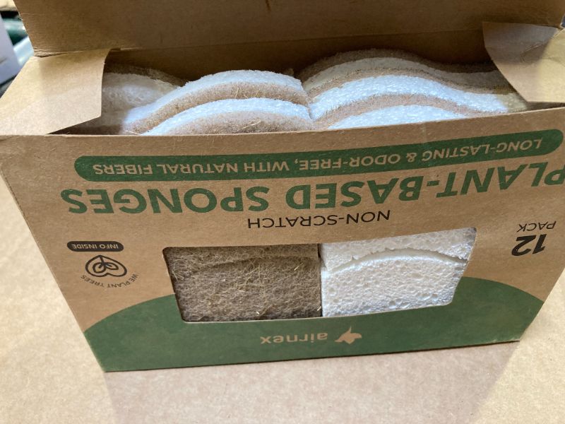 Photo 1 of AIRNEX Natural Kitchen Sponge - Biodegradable Compostable Cellulose and Coconut Scrubber Sponge - Pack of 12 Eco Friendly Sponges for Dishes