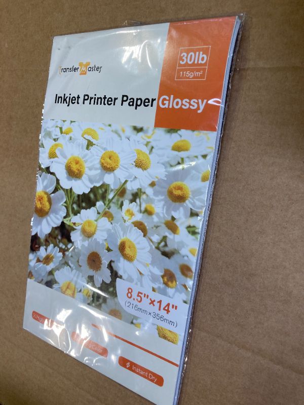 Photo 1 of Transfer Master Glossy Inkjet Printer Paper Legal Size 8.5X14 Inch 30LB for Inkjet Printers Dye Ink for Brochure Flyer 40sheets 115GSM