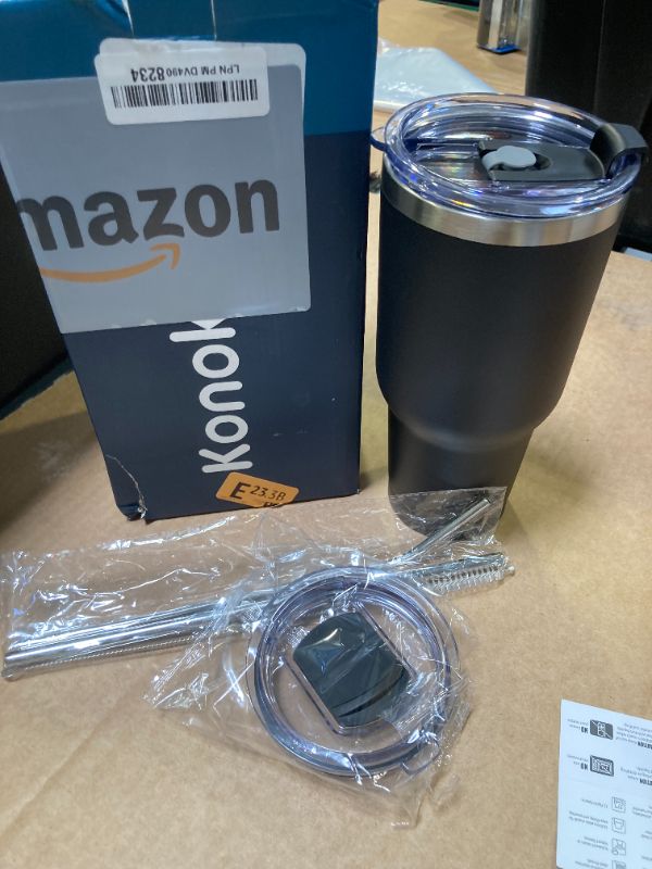 Photo 1 of Konokyo 40 oz Tumbler no Handle and 2 Straw 2 Lid, Insulated Water Bottle Stainless Steel Vacuum Cup Reusable Travel Mug,Black