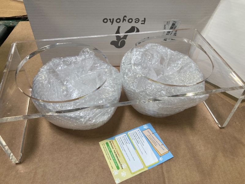 Photo 1 of Acrylic Elevated Dog Cat Bowls Pet Feeder Double Bowl Raised Stand Comes with 2 Removable Glass Bowls and 2 Stainless Steel Bowls.Perfect for Medium Dogs, 5.5" Tall