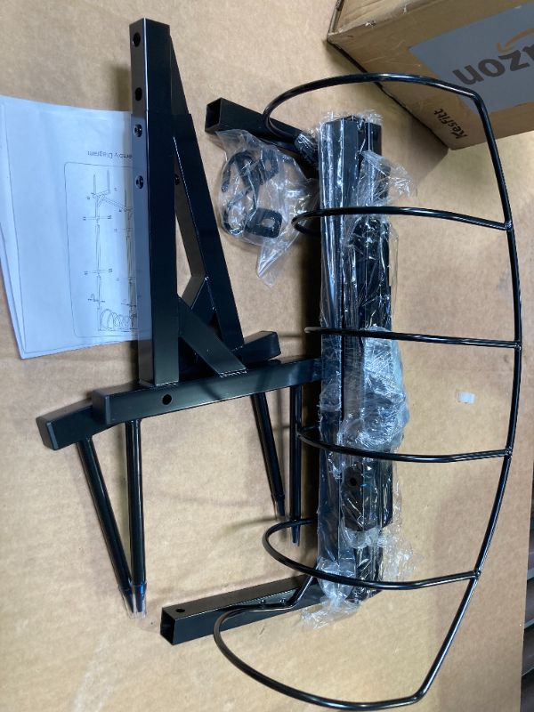 Photo 1 of Kesfitt Garden Hose Holder Stand with 4 Spikes & 2 Tool Hooks, Detachable Heavy Duty Metal Freestanding Hose Reel Outdoor Organizer for Lawn Yard Water Storage Rack