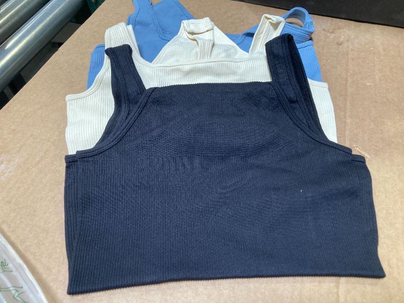 Photo 1 of OQQ Women's 3 Piece Bodysuits Sexy Ribbed Sleeveless Square Neck Stretch Tank Tops Thongs Bodysuits Black Haze blue Beige, Large