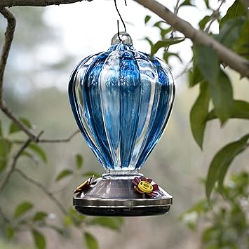 Photo 1 of LaElvish Garden Hummingbird Feeder, 34OZ Hand Blown Glass Hummingbird Feeders for Outdoors Hanging, 4 Feeding Perch with Ant Moat Hook, Garden Yard Decor Gifts for Women Mom (Hot Air Balloon)