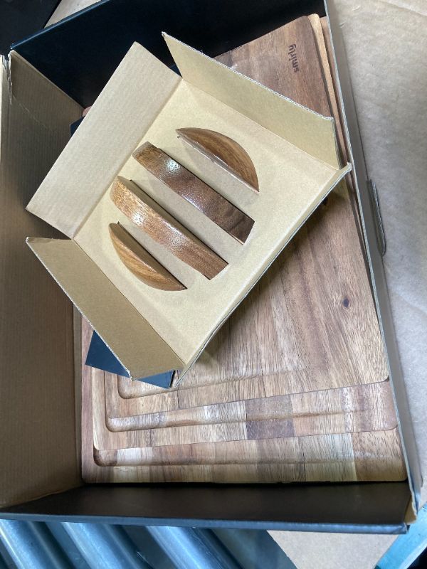 Photo 1 of SMIRLY Walnut Wood Cutting Boards for Kitchen, Set of 3 with Holder Large - Small, Walnut Wooden Cutting Board Set with Deep Juice Grooves, Non Toxic Serving Tray, Perfect Mother's Day Gifts