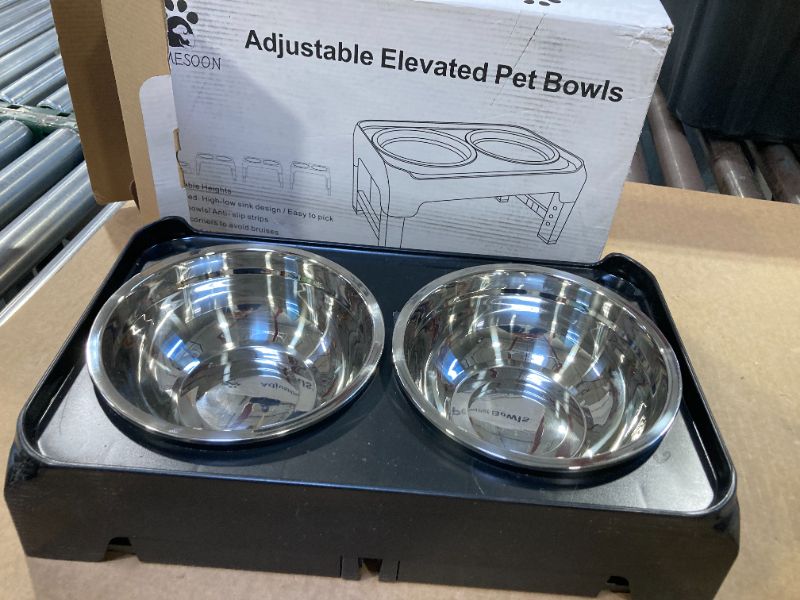 Photo 1 of 1PC--Elevated Dog Bowls, 4 Height Adjustable Raised Bowl Stand with 2 Thick 50oz Stainless Steel Food Feeder Bowls Non-Slip for Medium Large Dogs Adjusts to 3.7", 9.2", 10.75", 12.36" Black