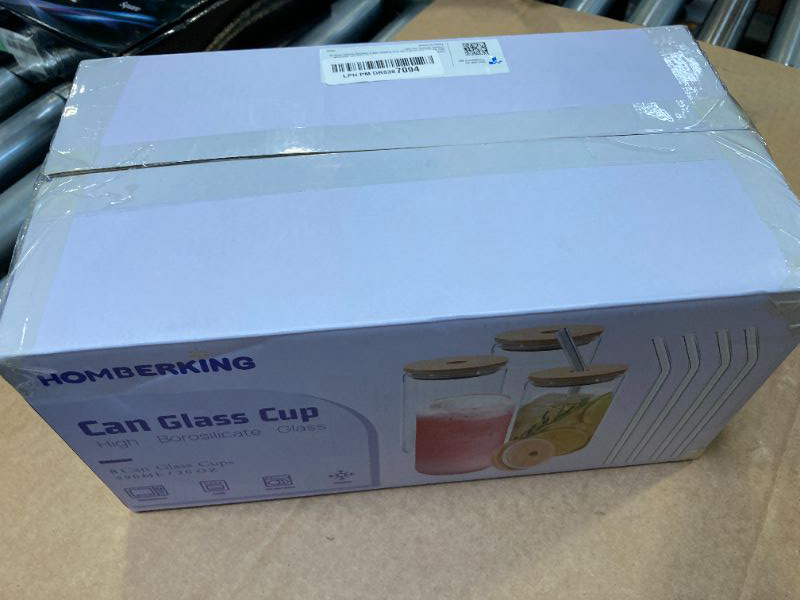 Photo 1 of HOMBERKING Glass Cups with Bamboo Lids and Straws 8pcs Set, 20oz Cups, Beer Glasses, Iced Coffee Cups, Cute Tumbler with 2 Cleaning Brushes, Ideal for Cocktail, Whiskey, Tea, Gift