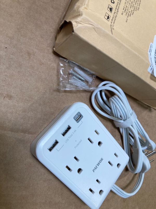 Photo 1 of Flat Multi Plug Extender with 3 USB Wall Charger(1 Type C), 4 Outlet Wall Adapter, 4 ft Thin Extension Cord, Flat Plug Surge Protector Power Strip for Home, Office, College Dorm. White
