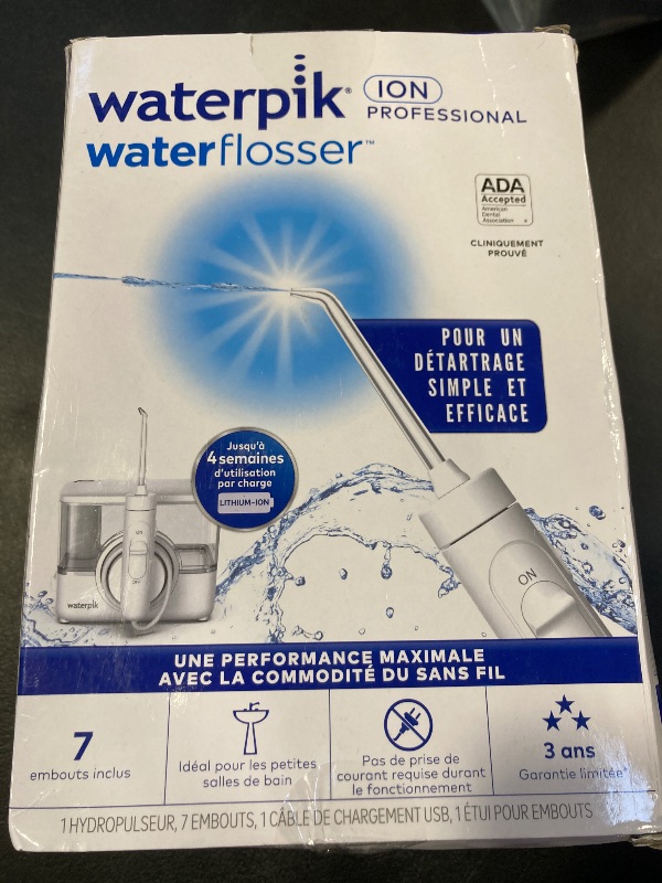 Photo 1 of Waterpik ION Professional Water Flosser, Rechargeable and Portable for Teeth, Gums, Braces, 10 Settings, 7 Flossing Tips For Multiple Users And Needs, ADA Accepted, WF-12 White