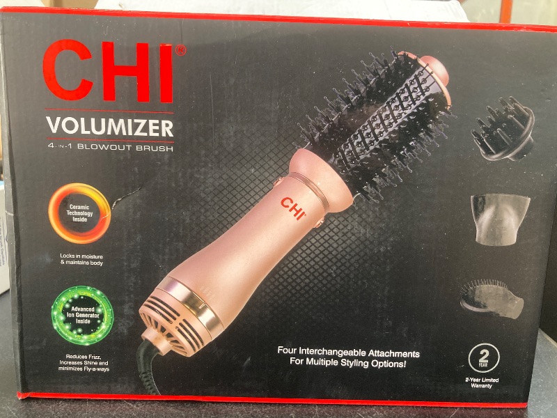 Photo 1 of CHI Volumizer 4-in-1 Blowout Brush, Hair Dryer for Smooth, Silky & Shiny Hair, Four Interchangeable Attachments for Versatile Styling, Rose Gold