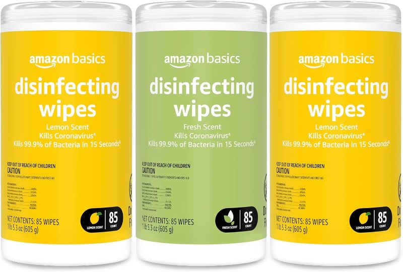 Photo 1 of Amazon Basics Disinfecting Wipes, Fresh Scent, 85 Count, 3 Pack