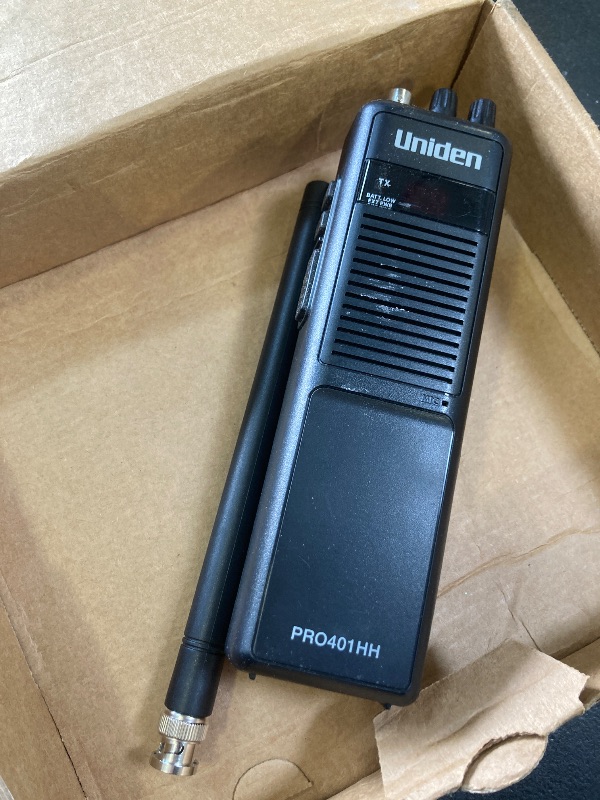 Photo 1 of Uniden PRO401HH Professional Series 40 Channel Handheld CB Radio, 4 Watts Power with Hi/Low Power Switch, Auto noise cancellation, Belt Clip And Strap Included