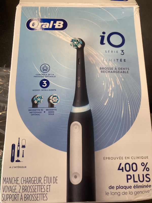 Photo 1 of Oral-B iO Deep Clean Rechargeable Electric Powered Toothbrush, Black with iO Series 3 Limited, 2 Brush Heads and Travel Case - Pressure Sensor to Protect Gums - 3 Cleaning Settings - 2 Minute Timer