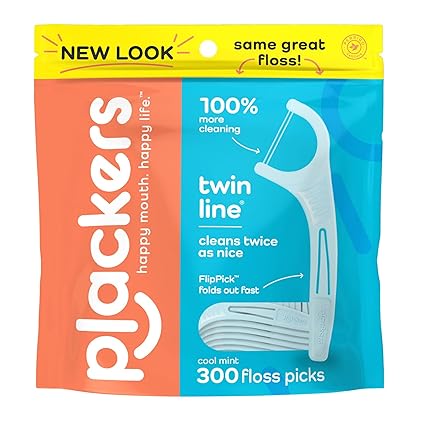 Photo 1 of Plackers Twin-Line Dental Flossers, Cool Mint Flavor, Dual Action Flossing System, Easy Storage, Super Tuffloss, 2X The Clean, 300 Count (Pack of 1)