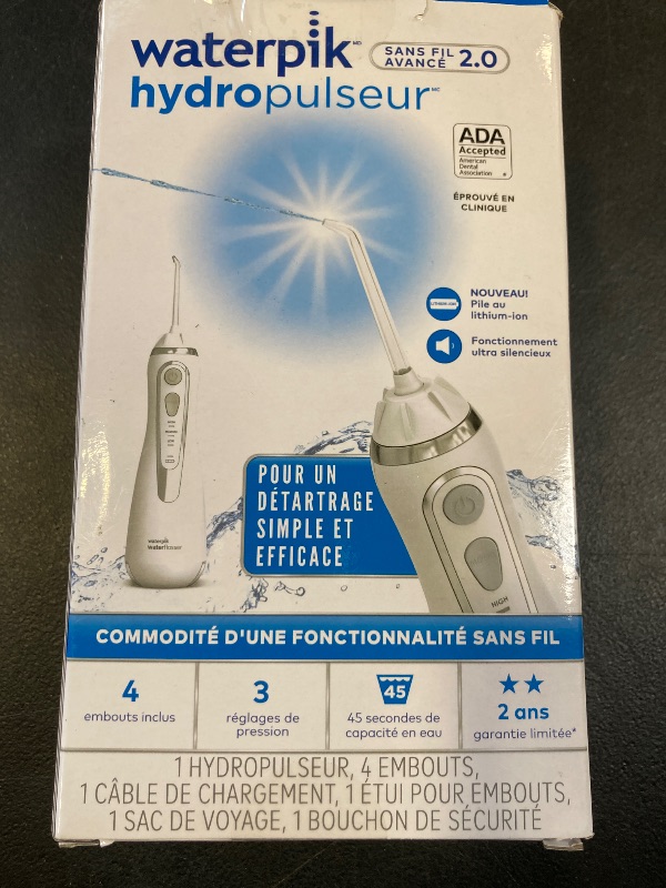 Photo 1 of Waterpik Cordless Advanced 2.0 Water Flosser For Teeth, Gums, Braces, Dental Care With Travel Bag and 4 Tips, ADA Accepted, Rechargeable, Portable, and Waterproof, White WP-580, Packaging May Vary