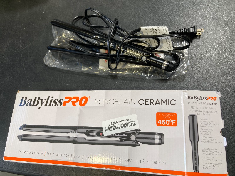 Photo 1 of BaBylissPRO Porcelain Ceramic Flat Iron Hair Straightener, 1 1/2" Digital Hair Straightener Iron for Professional Salon Results and All Hair Types