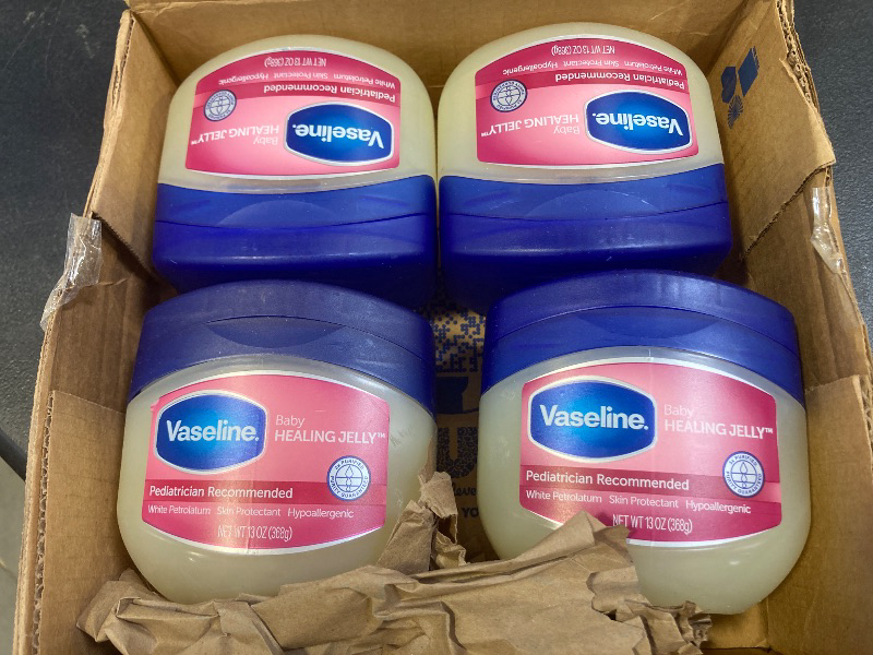 Photo 1 of Vaseline Petroleum Jelly Baby Skincare Protective & Pure 4 Count Treats Dry Skin And Prevents Chaffed Skin From Diaper Rash Hypoallergenic And Gentle On Skin 13oz (4 Pack)