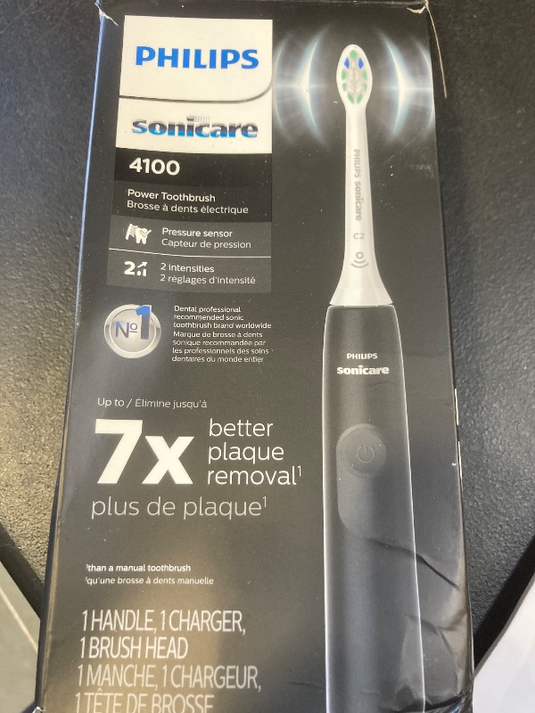 Photo 1 of Philips Sonicare 4100 Rechargeable Electric Toothbrush, with Pressure Sensor, 2 Intensity Settings, SmarTimer and QuadPacer, 14-Day Battery Life, Black, Model HX3681/24