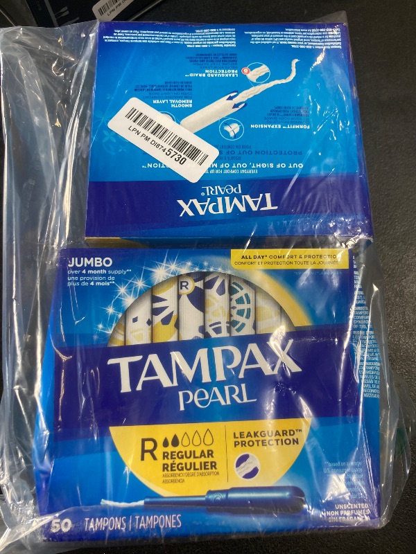 Photo 1 of Tampax Pearl Tampons Regular Absorbency, With Leakguard Braid, Unscented, 50 Count x 2 Packs (100 Count total)