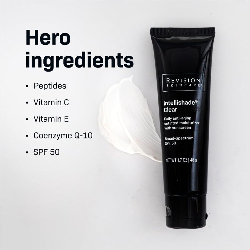Photo 1 of Revision Skincare Intellishade® Clear, Anti Aging Daily Moisturizer with SPF 50, Untinted and Oil Free, with Peptides and Hyaluronic Acid, 1.7 oz