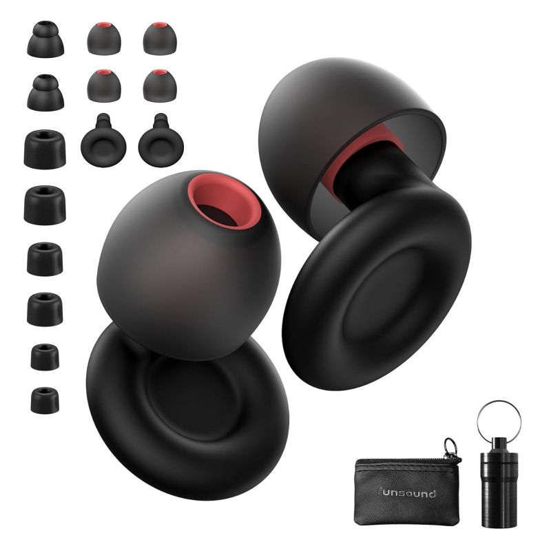 Photo 1 of Ear Plugs for Sleeping Noise Reduction Reuseable, Concerts, Focus, Travel, Work, High Fidelity– 7 Pair Eartips – Flexible Soft-Touch – NRR of 24 and 27 dB Noise Cancelling Black Red,1 Count(Pack of 1)