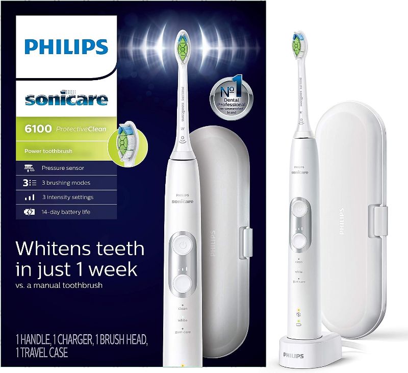 Photo 1 of PHILIPS Sonicare ProtectiveClean 6100 Rechargeable Electric Toothbrush, with Pressure Sensor, 3 Cleaning Modes, SmarTimer and QuadPacer, 14-Day Battery Life, Travel Case