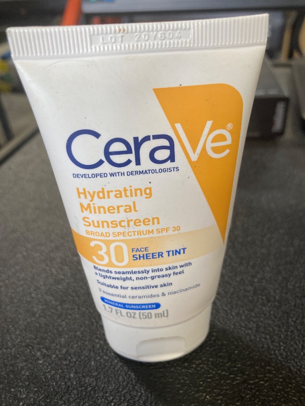 Photo 1 of CeraVe Hydrating Mineral Sunscreen SPF 30 with Sheer Tint, Tinted Mineral Sunscreen with Zinc Oxide & Titanium Dioxide, Blends Seamlessly For Healthy Glow, Medium, 1.7 Fluid Ounce