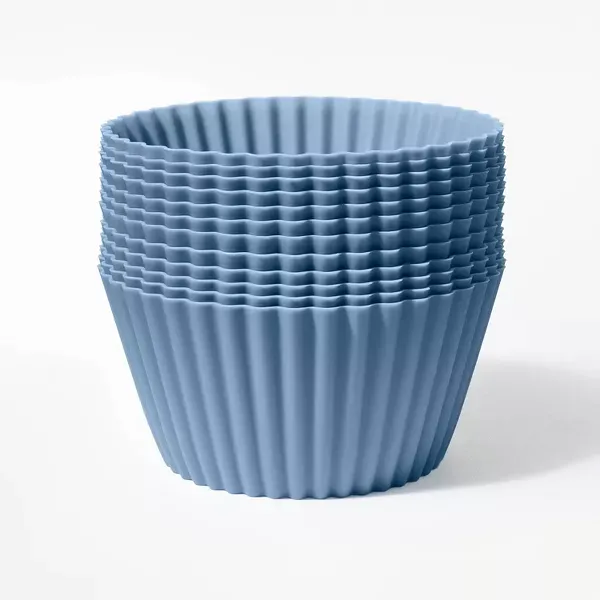 Photo 1 of 12ct Silicone Baking Cups Blue -  Oven-Safe, Dishwasher & Microwave-Safe, Non - Stick, Multi Use Cupcake Liners
