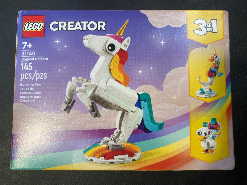 Photo 1 of LEGO Creator 3 in 1 Magical Unicorn Toy, Transforms from Unicorn to Seahorse to Peacock, Rainbow Animal Figures, Unicorn Gift for Grandchildren,  31140
