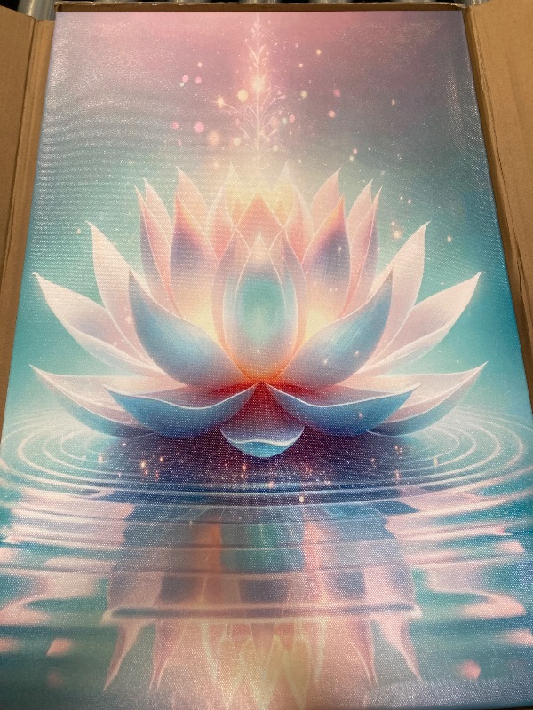 Photo 1 of Zen Canvas Wall Art White and Blue Lotus Flower Bloom in Water Picture Yoga Spa Meditation Spiritual Room Wall Decor Poster Print Artwork 