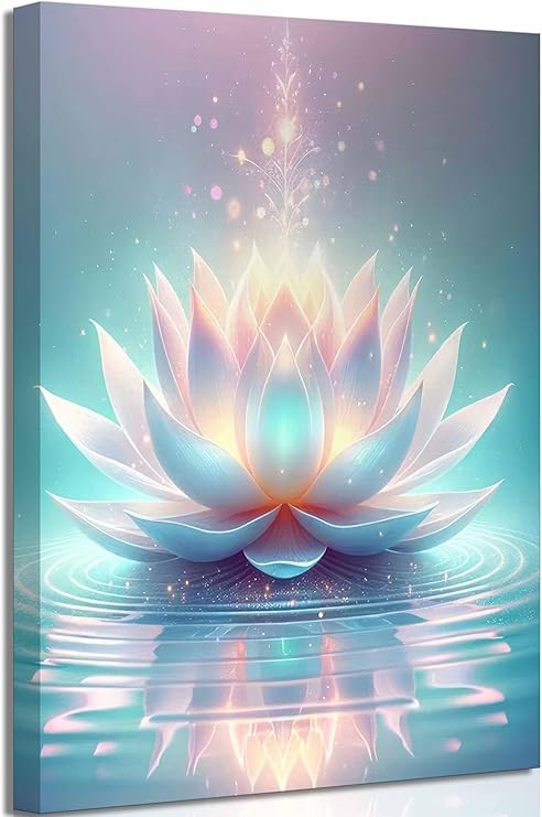 Photo 1 of Zen Canvas Wall Art White and Blue Lotus Flower Bloom in Water Picture Yoga Spa Meditation Spiritual Room Wall Decor Poster Print Artwork 
